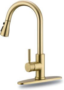 Brushed Gold Kitchen Faucet , Pull Down Sprayer 3 Modes