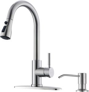 Brushed Nickel Kitchen Faucet with Soap Dispenser, Pull Down Sprayer 3 Modes